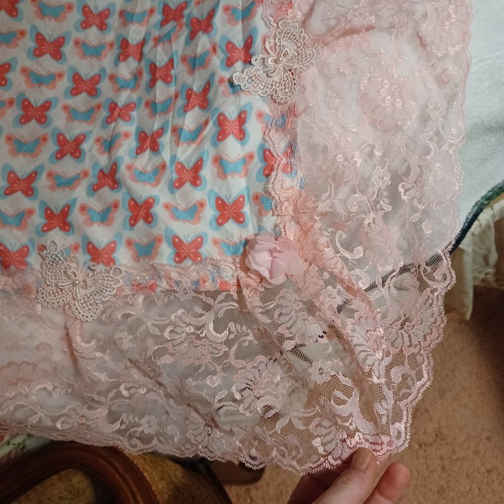 Twin Sheet Set Butterflies Crocheted and Lace